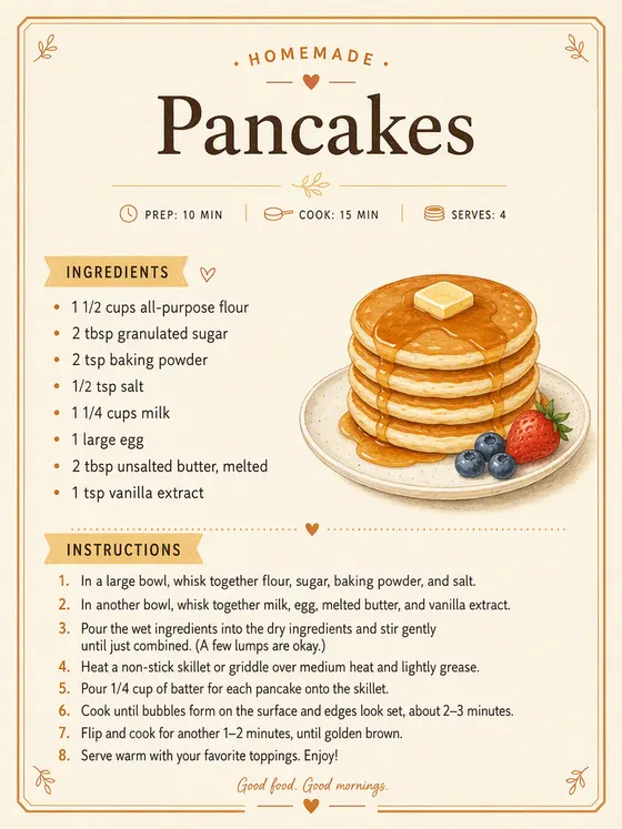 Receta de pancakes con texto legible, hecha con GPT Image 2