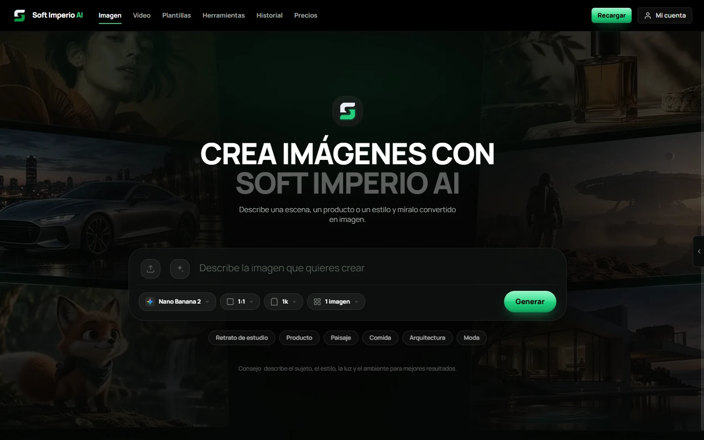 Estudio de imagen de Soft Imperio AI con el cuadro para describir la imagen